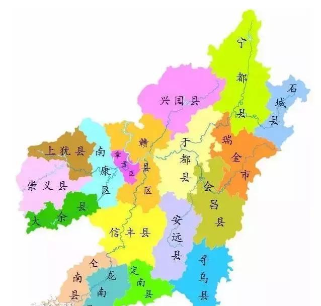 最新赣州行政图 按面积大小排列如下 第一名 宁都县 面积4053平方
