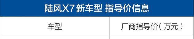 陆风X7劲越铂金版车型上市 售价15.08万元/配置小幅增加