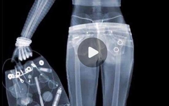 当女性进站进行安检时, 工作人员能在屏幕上看