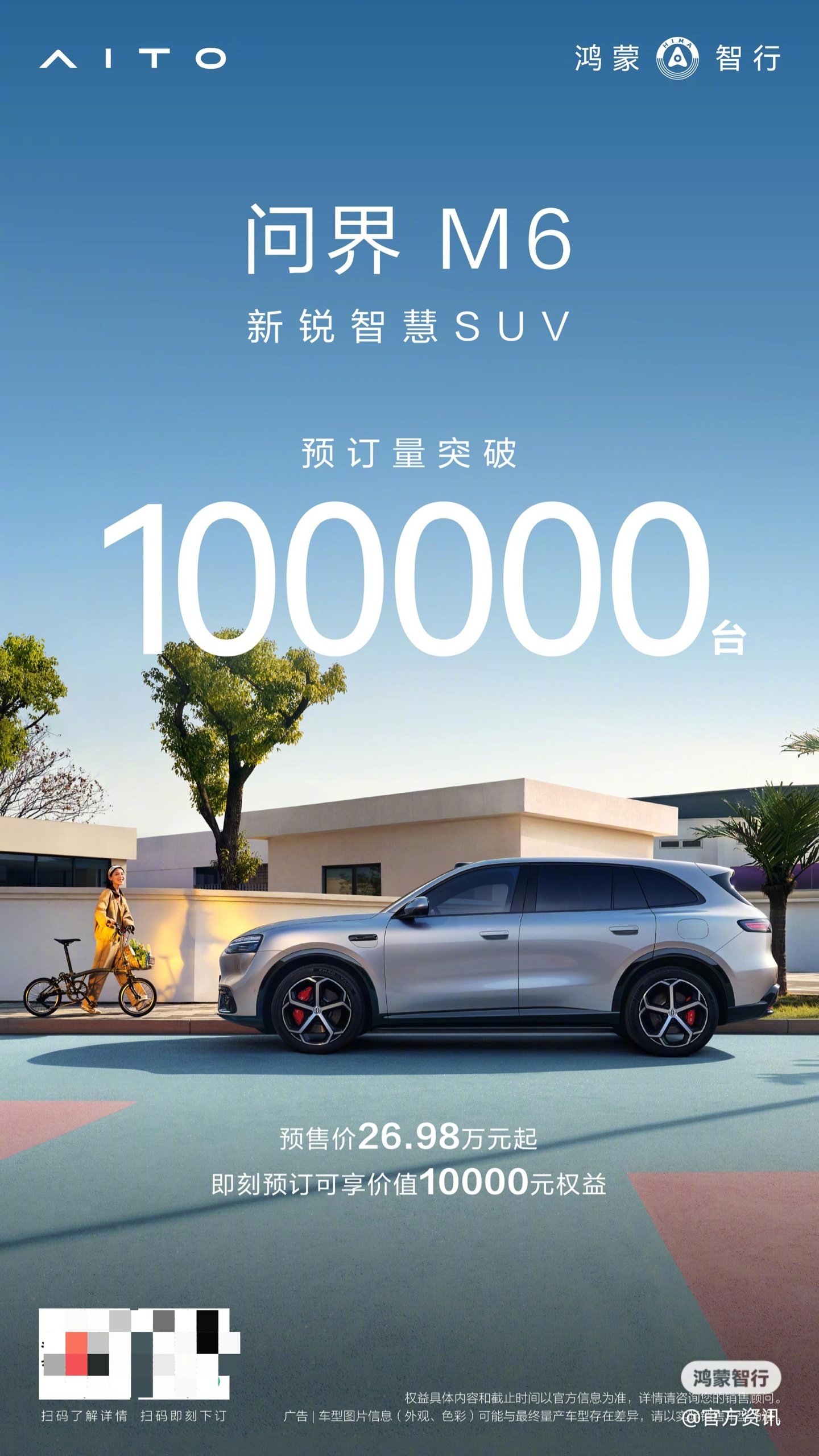 问界M6预售26.98万起，预订量破10万台