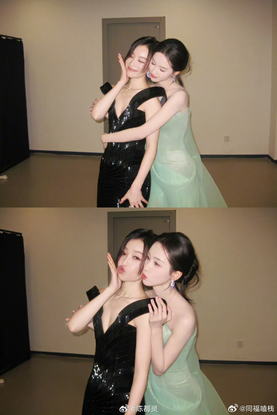 陈都灵星光大赏后台与多位女星合影