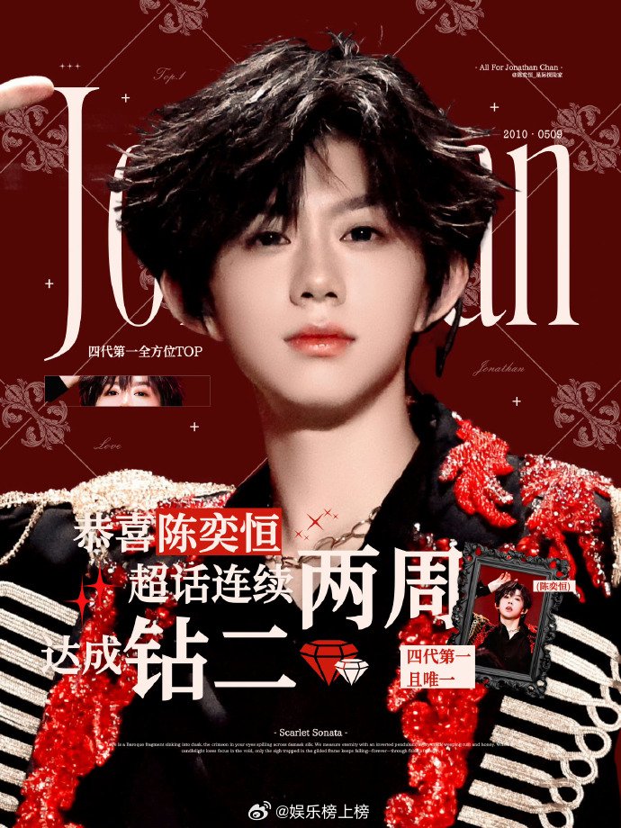 陈奕恒超话连续两周达钻二，公演造型出圈