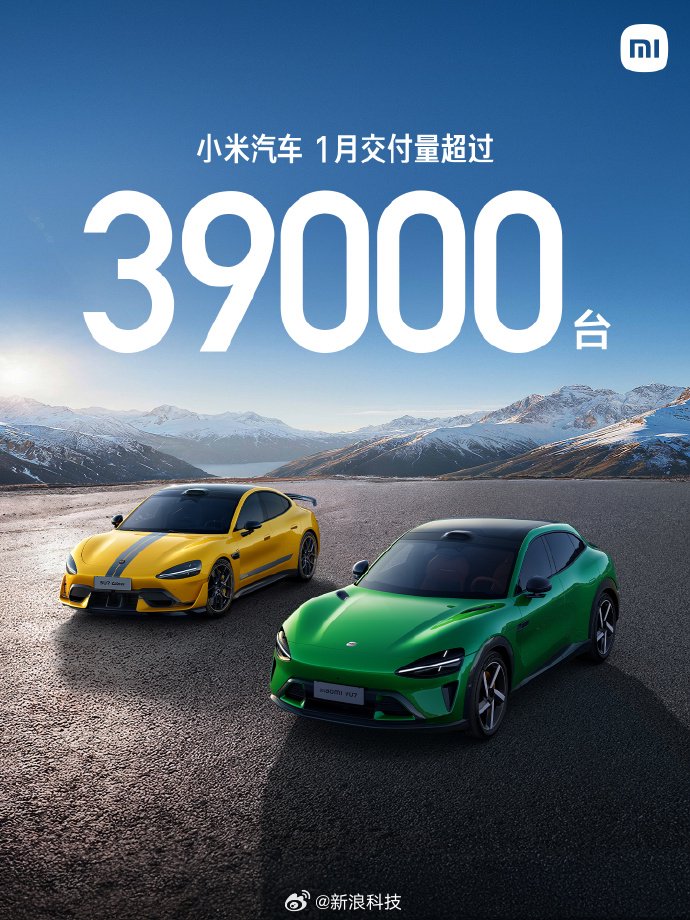 小米汽车2026年1月交付量超39000台