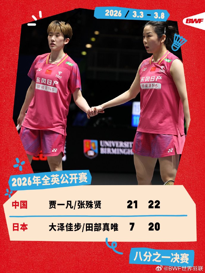 凡贤组合横扫日本对手晋级全英赛女双8强