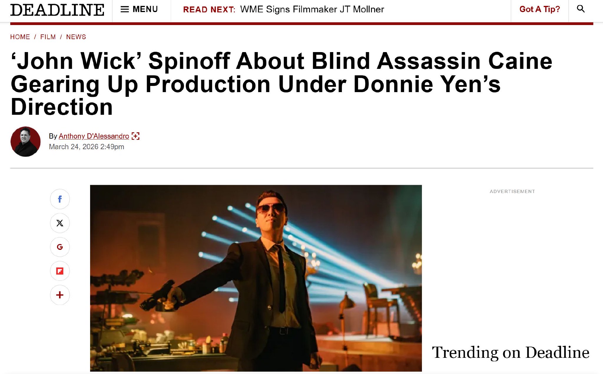 甄子丹自导自演《凯恩传》下月开机