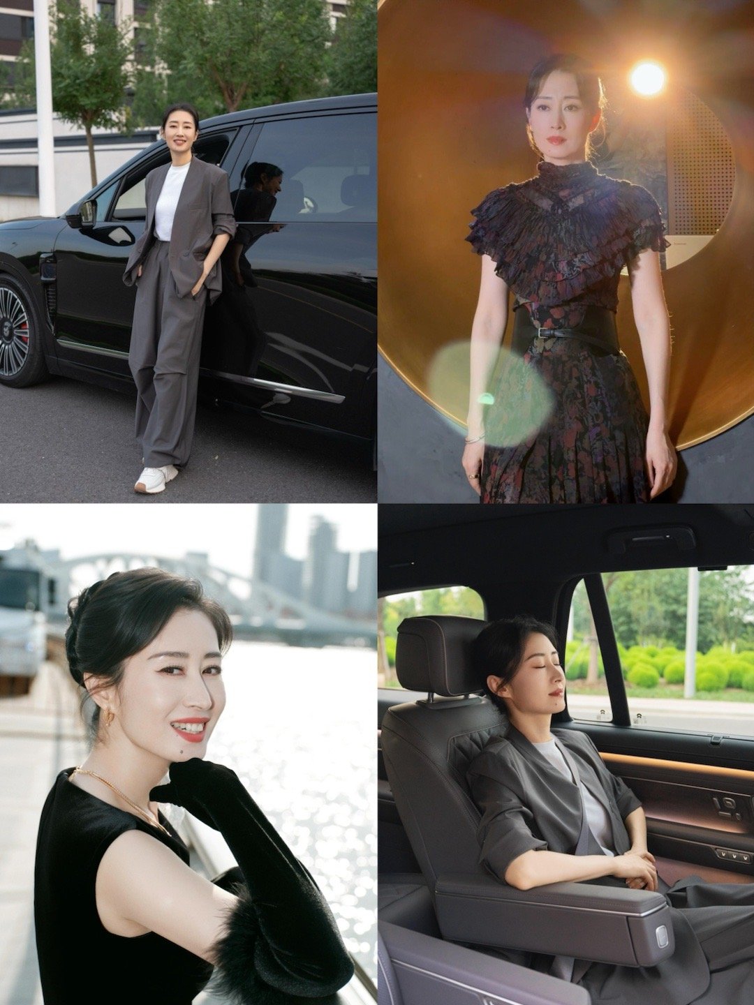 刘敏涛灰色西装配商务车气场爆棚