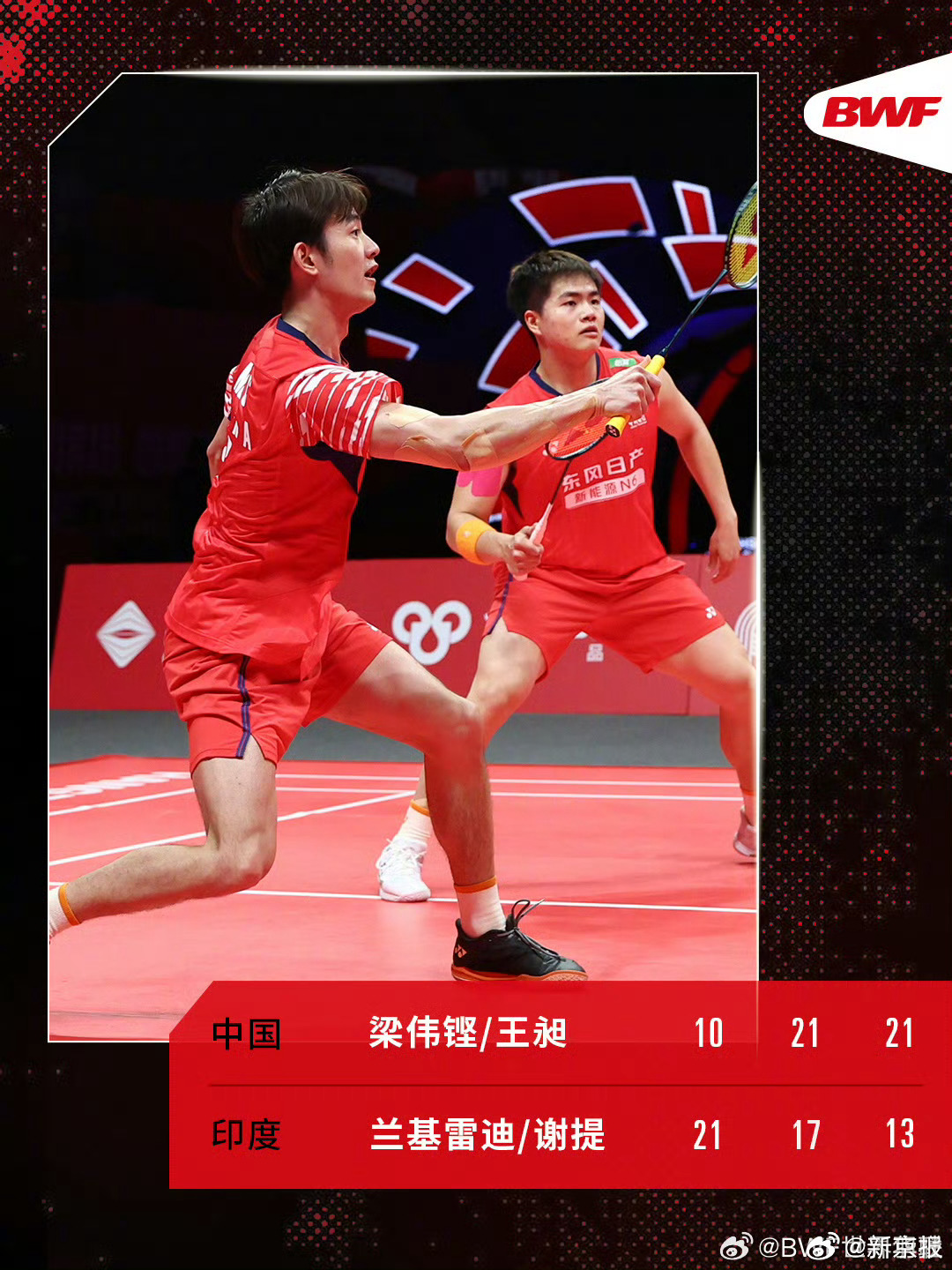 梁伟铿王昶逆转兰基雷迪谢提晋级总决赛男双决赛