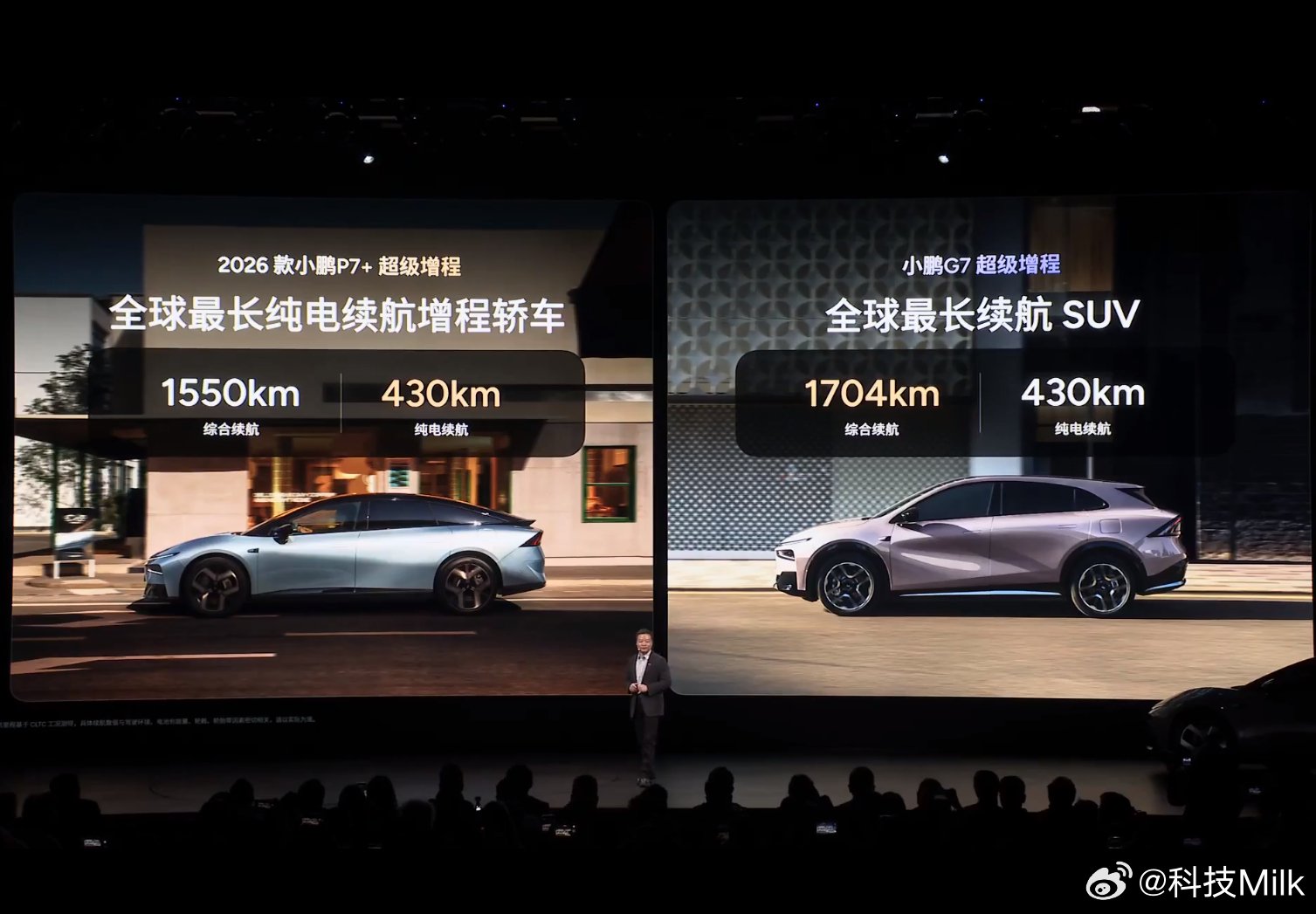 2026款小鹏P7+超级增程纯电续航430km，G7综合续航1704km