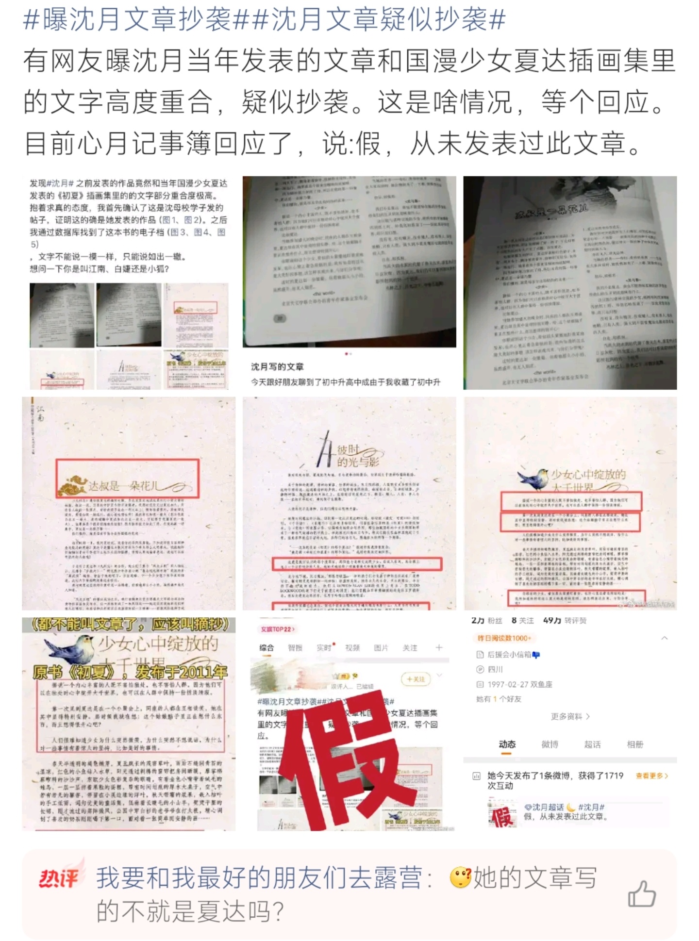 沈月早年文章被指抄袭夏达插画集