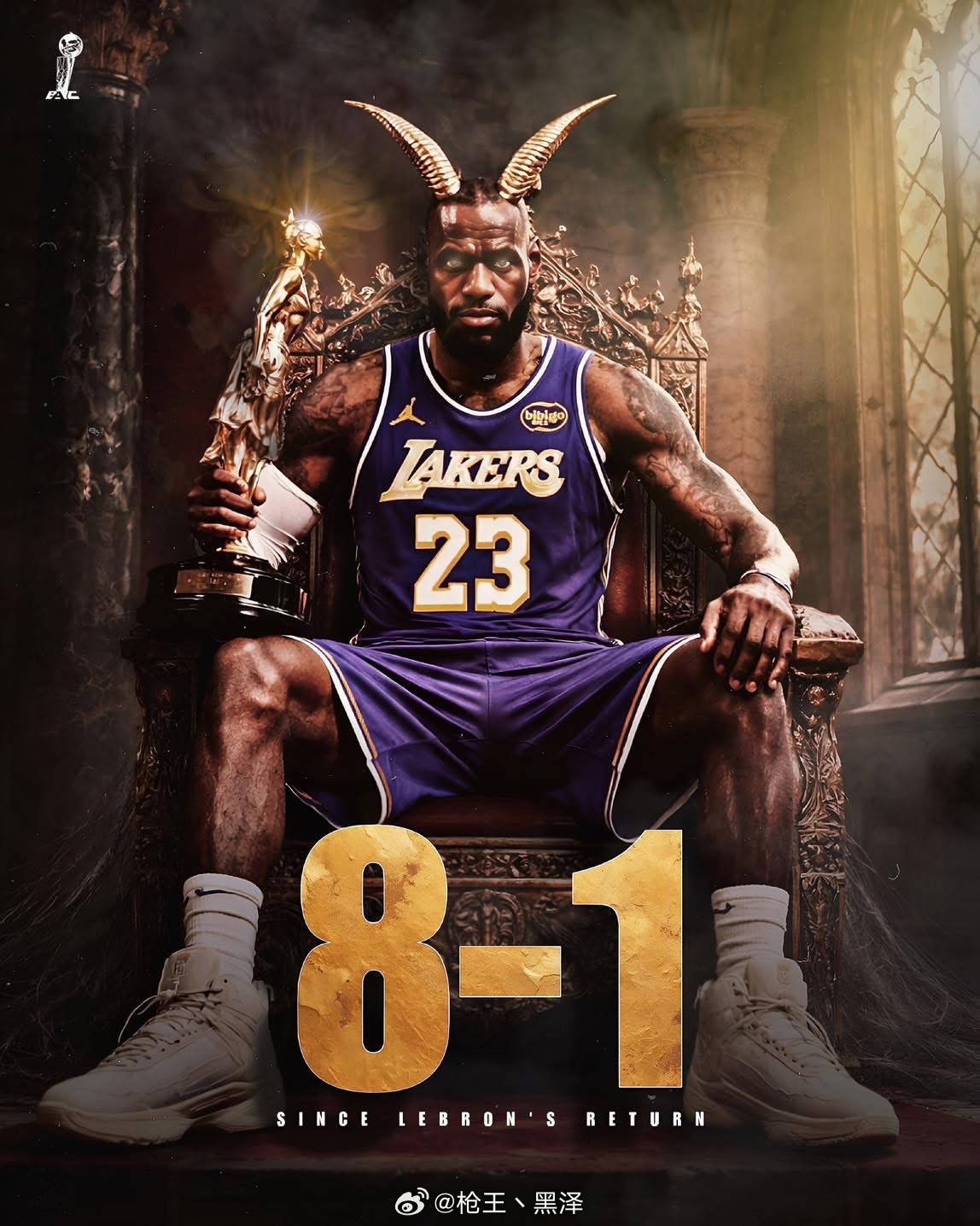 詹姆斯复出湖人8胜1负，39岁仍具统治力