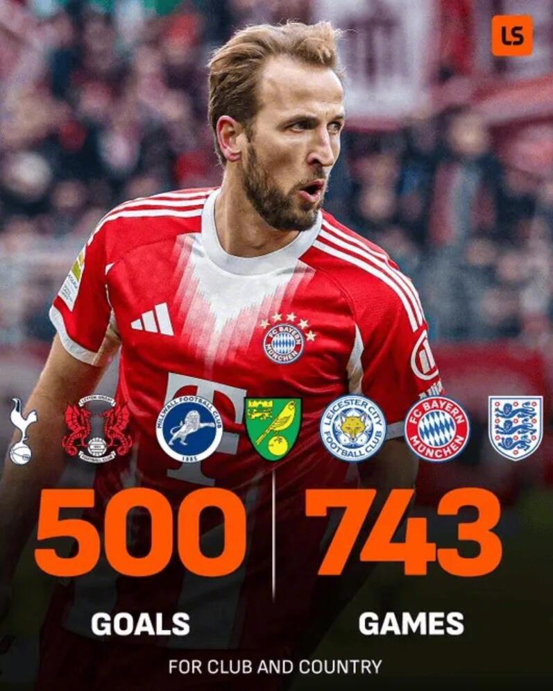 凯恩俱乐部国家队生涯500球，拜仁3比0胜不莱梅