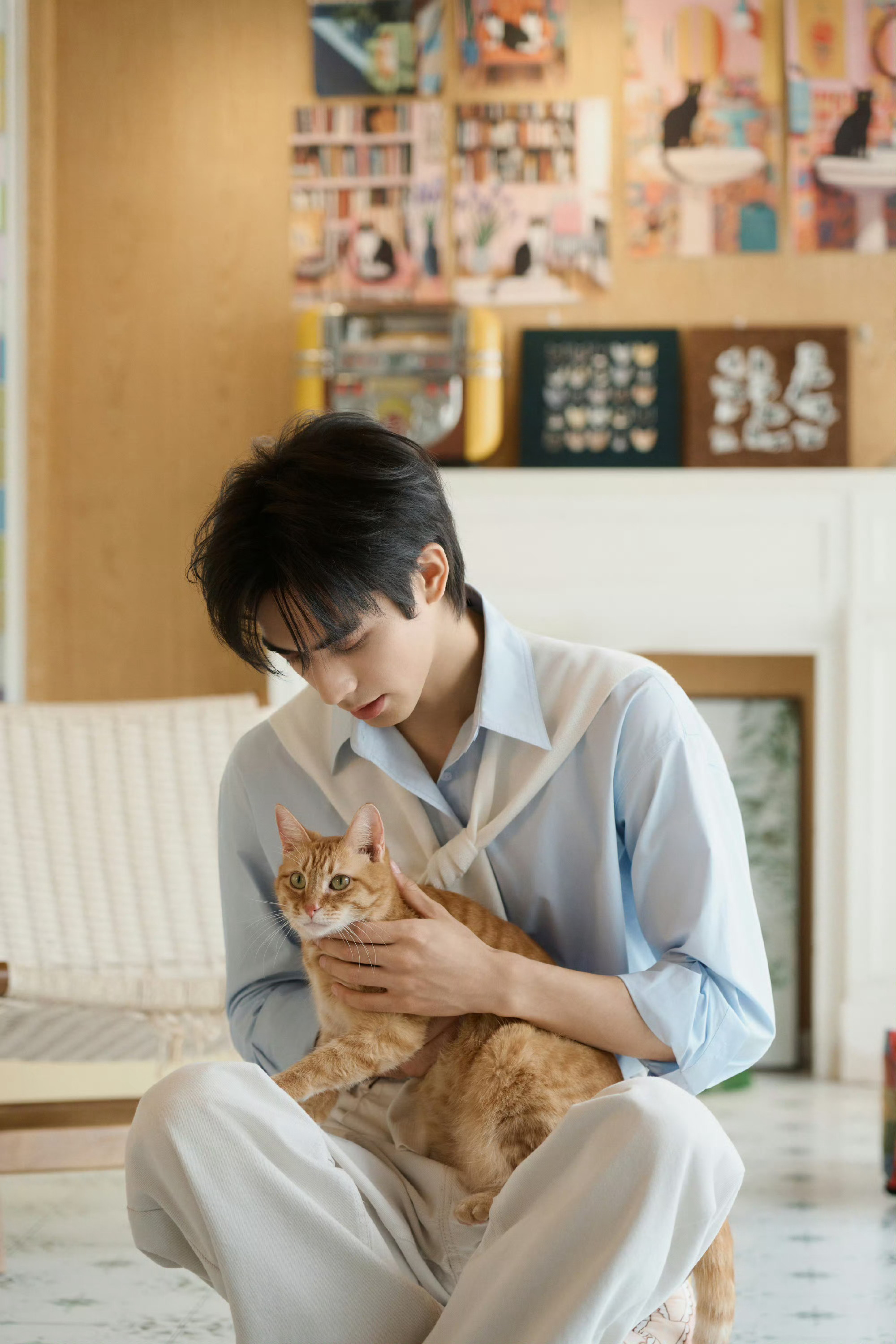 宋威龙校服造型亮相，怀抱萌猫演绎温柔学长
