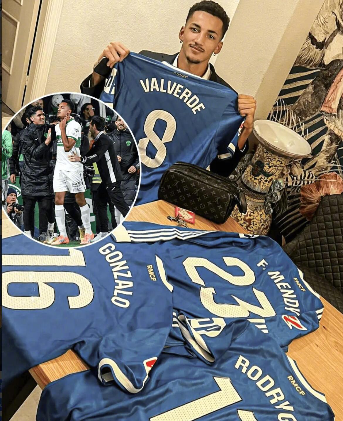 皇马青训前锋阿尔瓦罗攻破旧主球门，赛后与皇马球员交换球衣