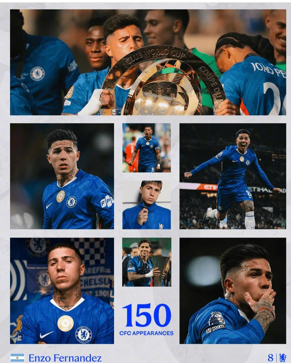 恩佐-费尔南德斯切尔西150场27球27助，夺欧协联世俱杯