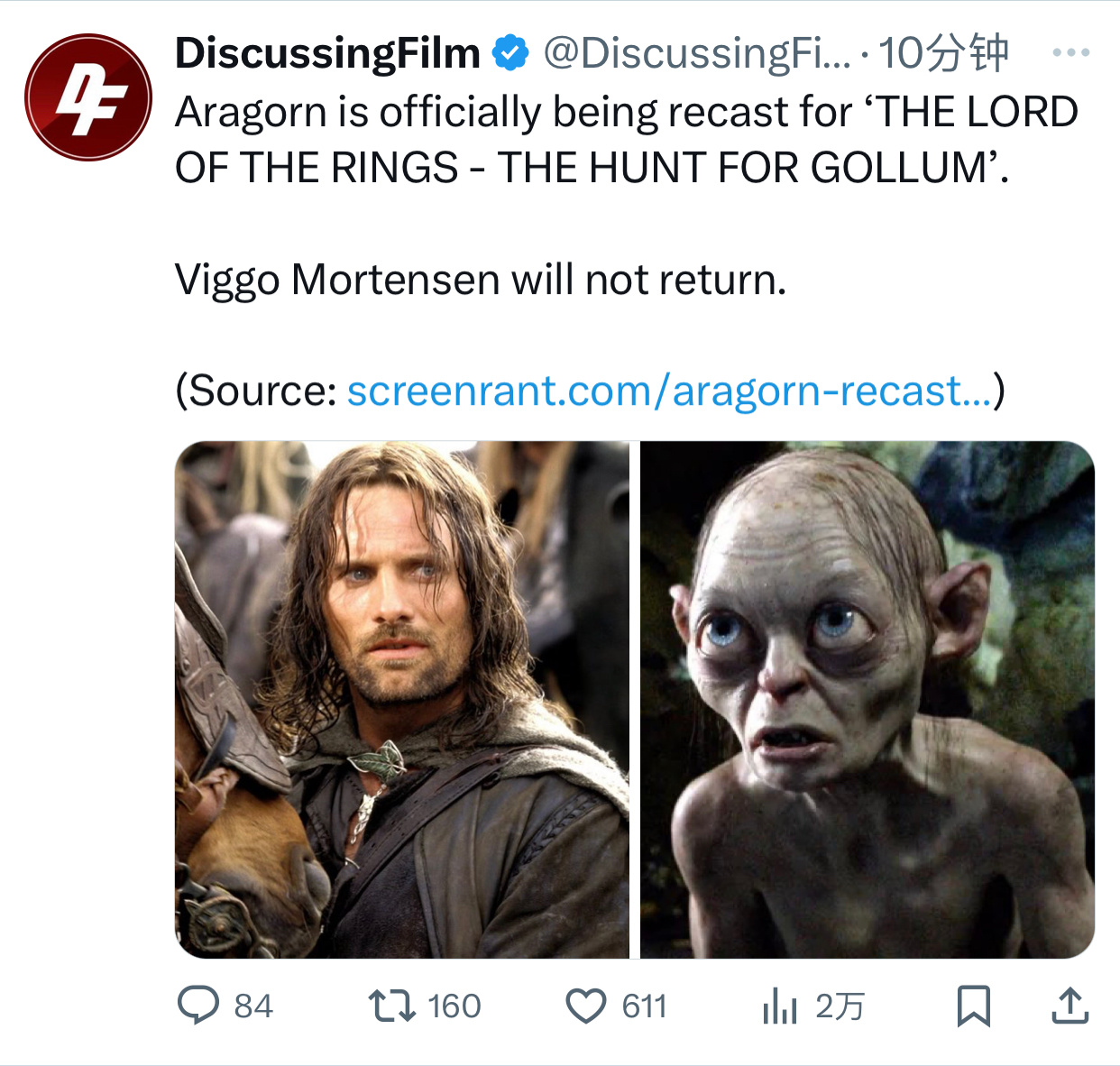 维果·莫藤森确认不回归指环王新作猎捕咕噜