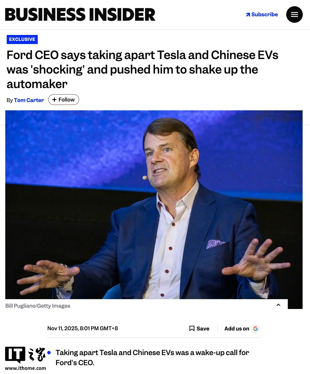 福特CEO法利称特斯拉和中国新势力促其电动汽车觉醒