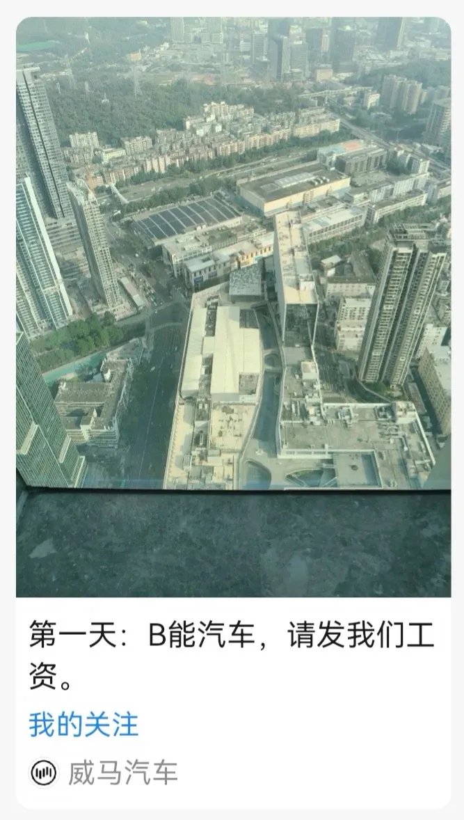 威马官微发文讨薪喊话B能汽车请发工资