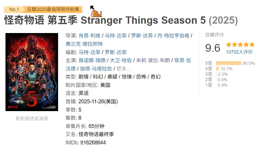 怪奇物语第五季豆瓣开分9.6创系列新高