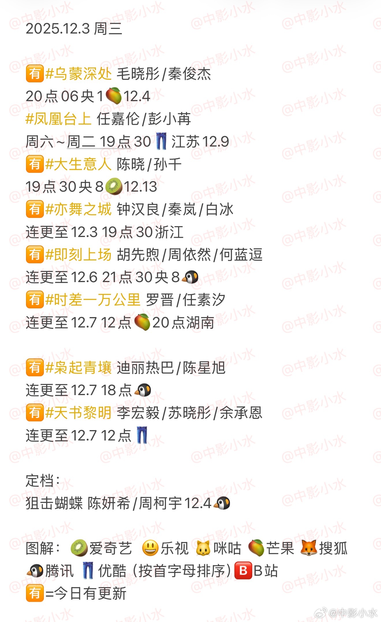 12月3日追剧指南：毛晓彤秦俊杰《乌蒙深处》等7部新剧上线