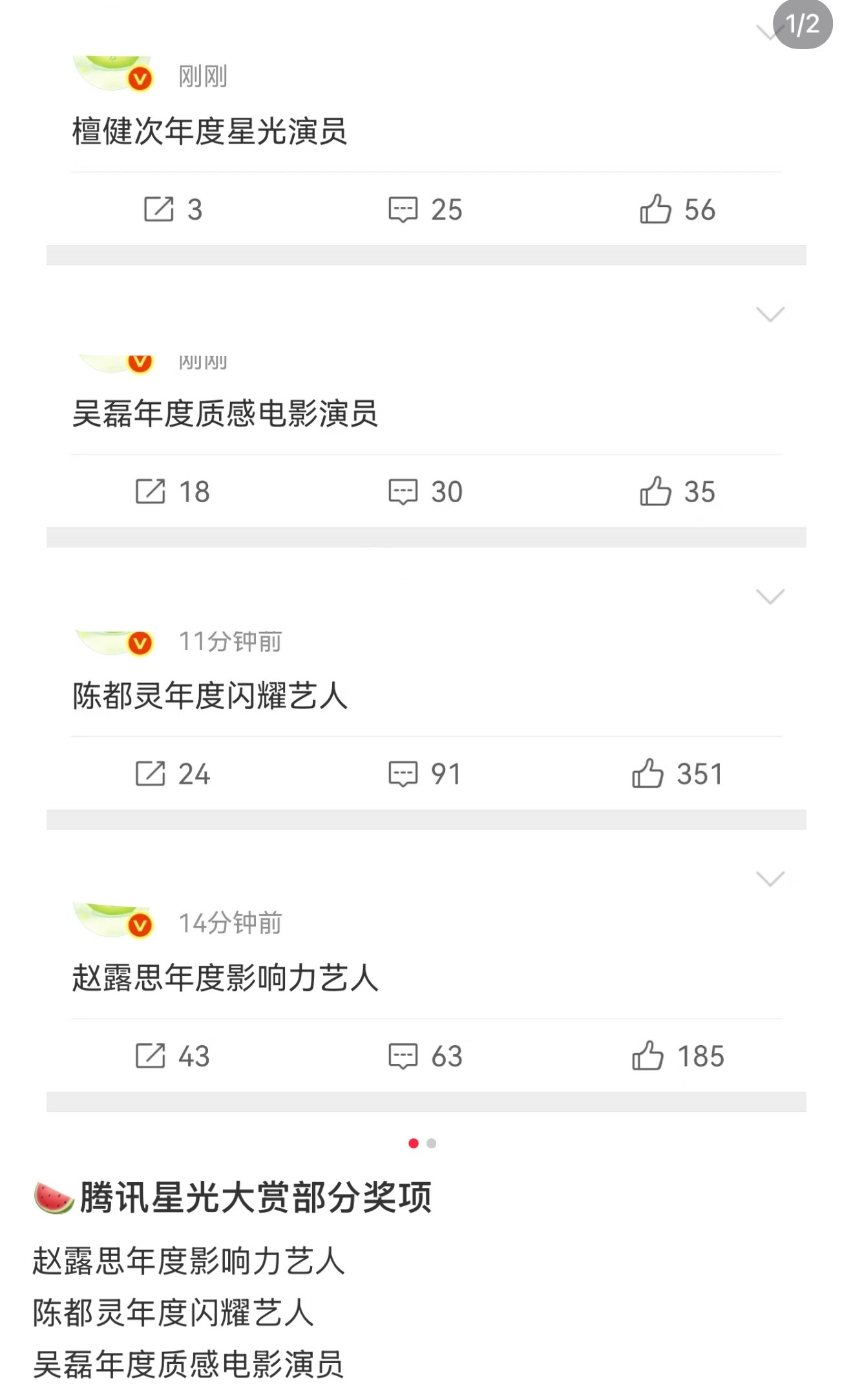 腾讯星光大赏揭晓,赵露思吴磊等获年度奖项