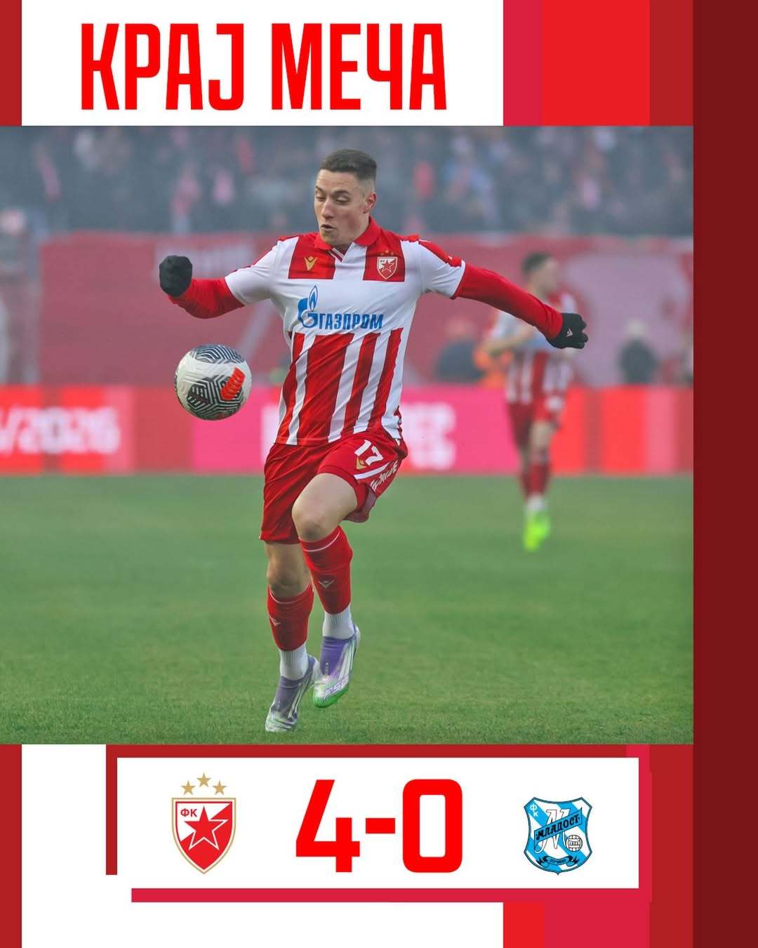 贝尔格莱德红星4：0胜马拉多特，克鲁尼斯首发踢满95分钟