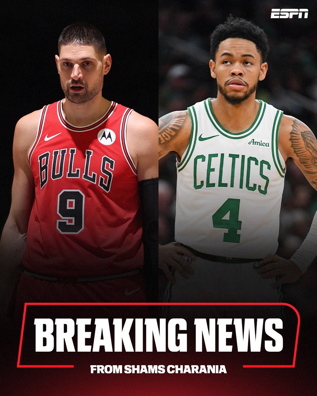 公牛送武切维奇至凯尔特人换西蒙斯及次轮签