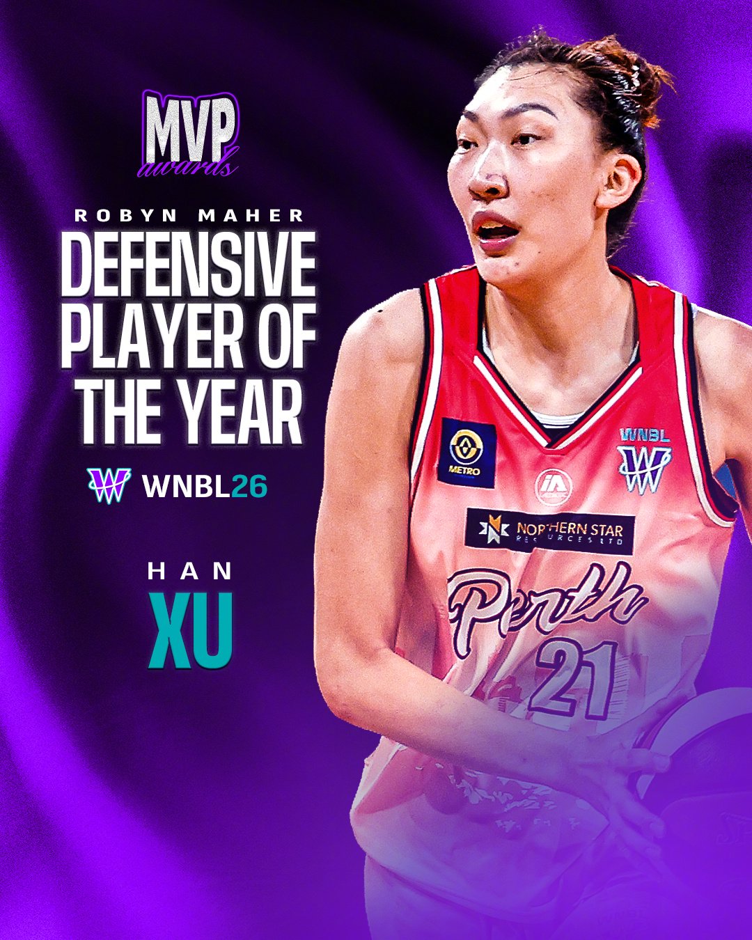 韩旭当选WNBL最佳防守球员，场均2封盖助野猫12胜2负