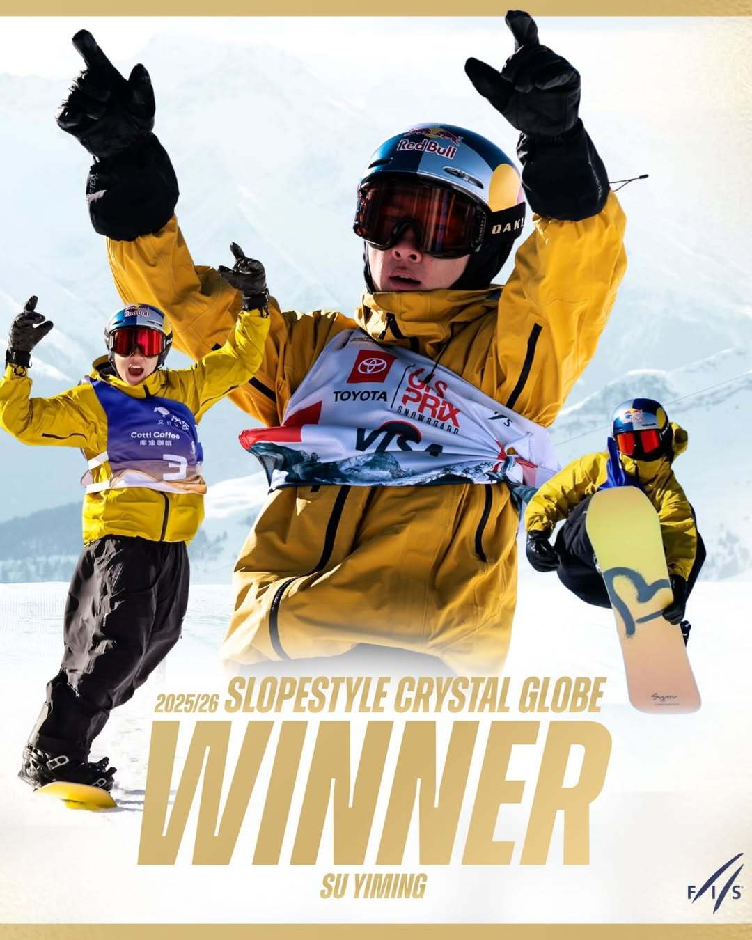 苏翊鸣加冕单板滑雪世界杯总冠军，赛季每场登领奖台