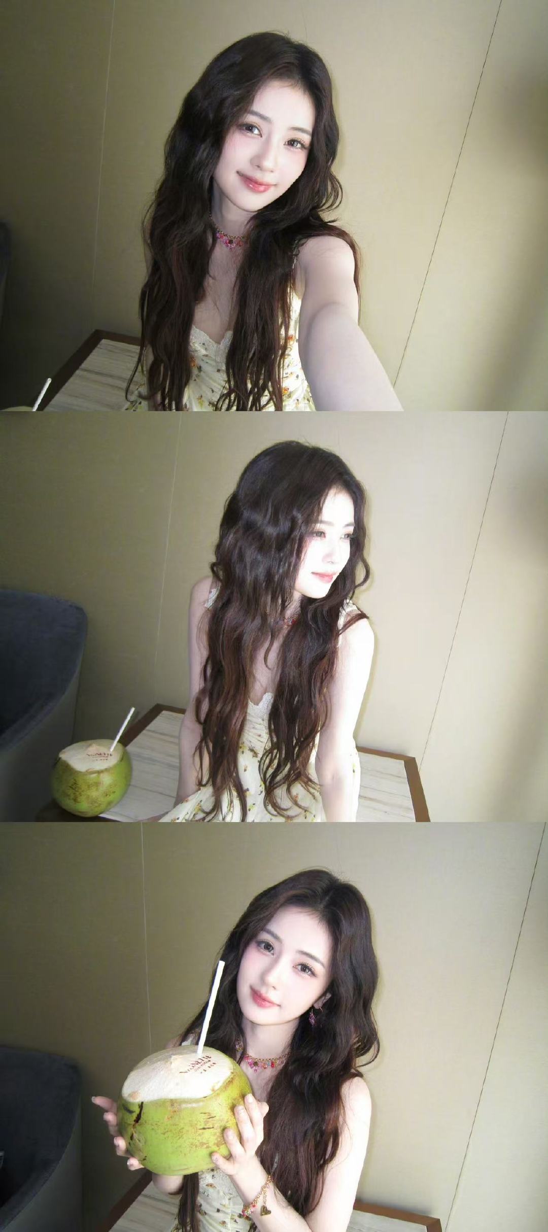 白鹿碎花裙卷发造型迎接入夏