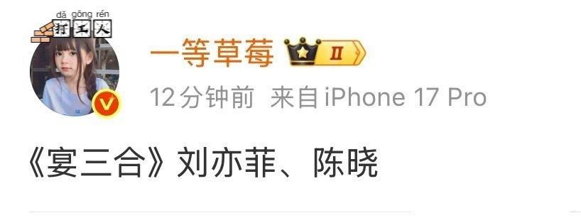 刘亦菲陈晓将二搭出演新丽新剧宴三合