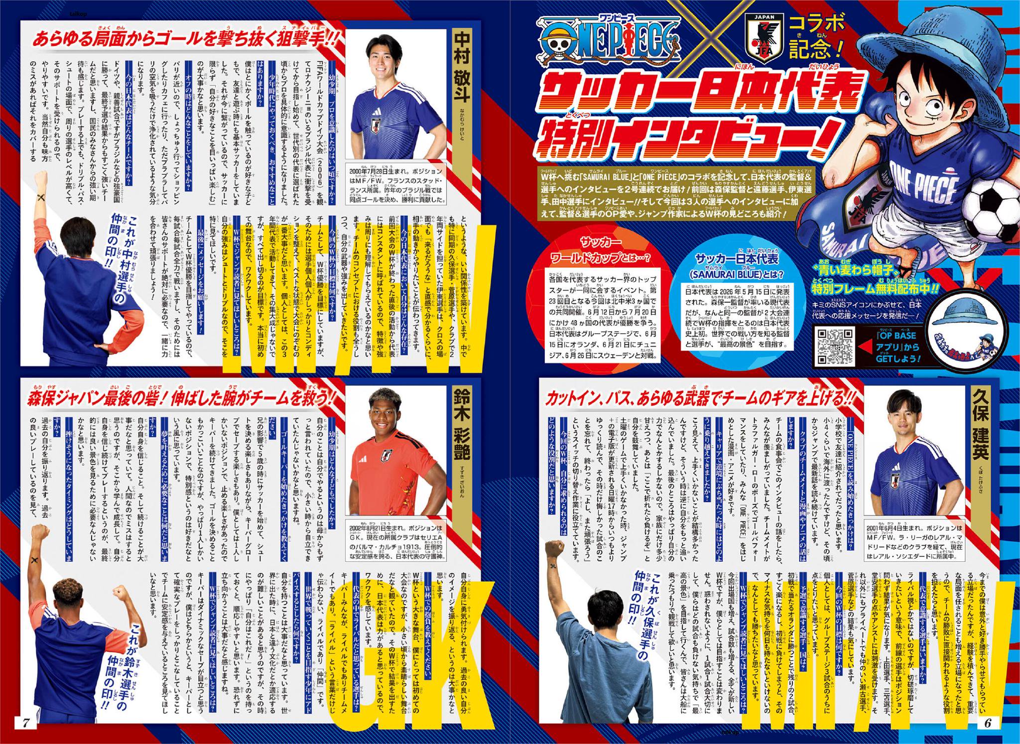 海贼王与日本足球队蓝武士联动杂志第二弹发布