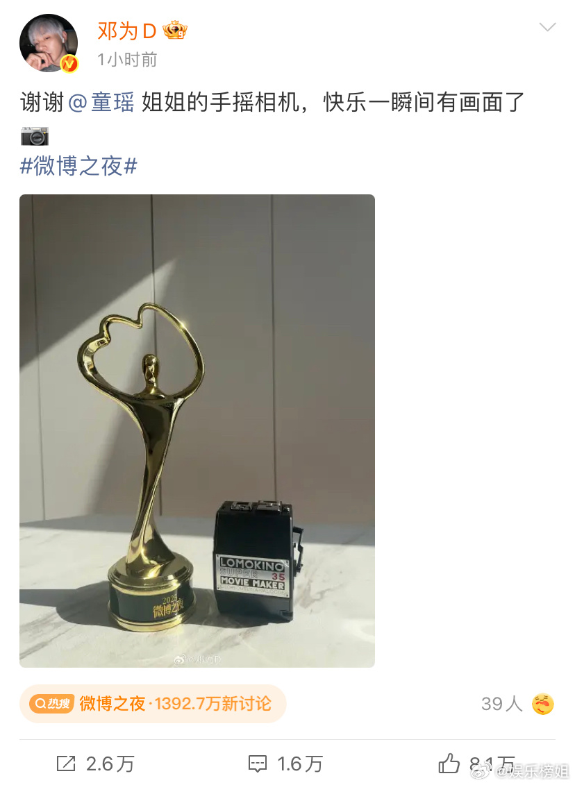 邓为童瑶微博之夜互动互关，获赠手摇相机