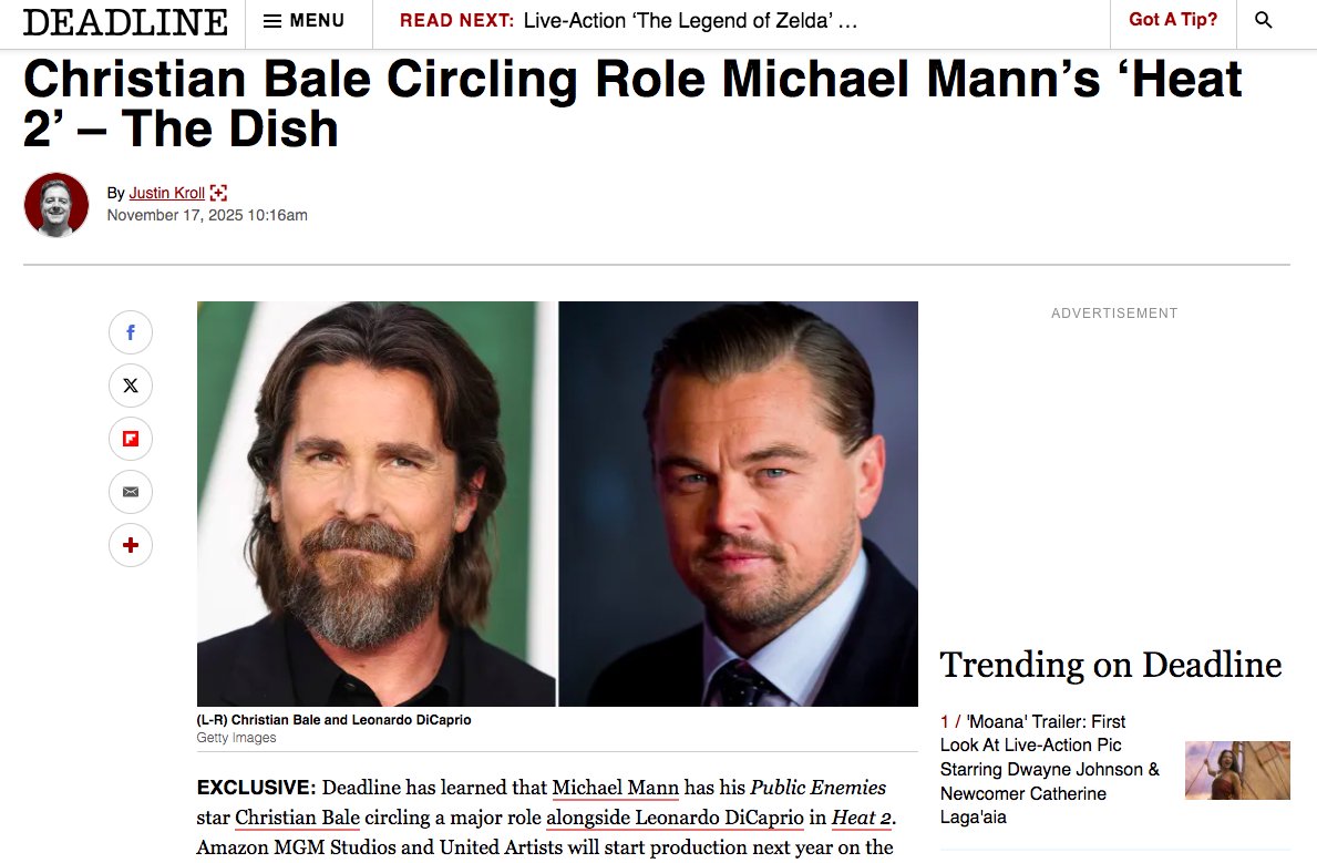 克里斯蒂安·贝尔或加盟《盗火线2》与莱昂纳多合作