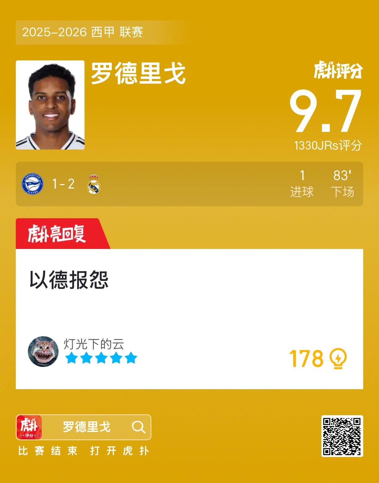 罗德里戈破门助皇马2比1胜阿拉维斯