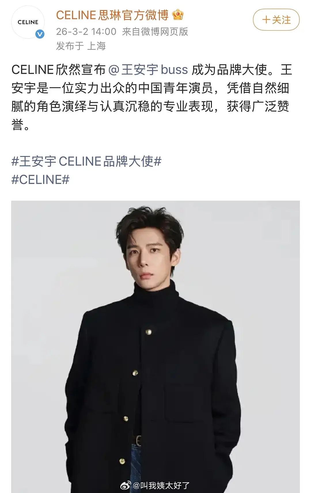 王安宇出任Celine品牌大使