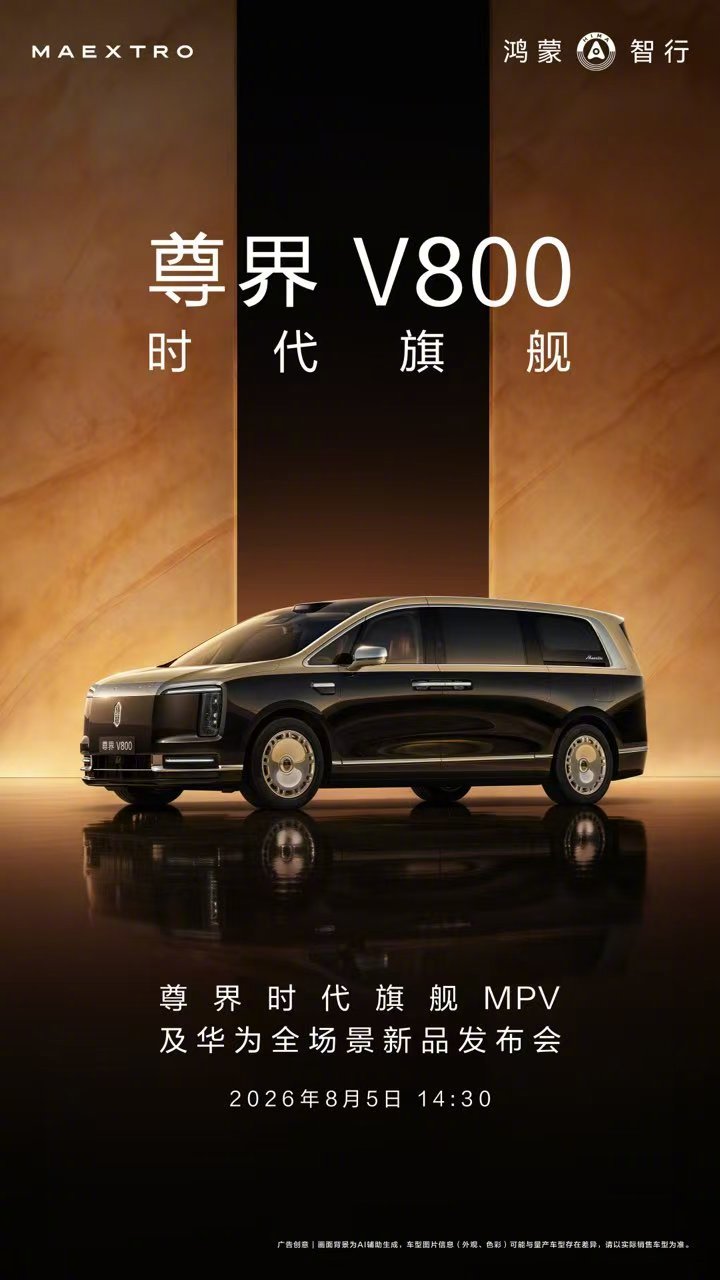 华为8月5日发布会，尊界V800、V680及MPV上市