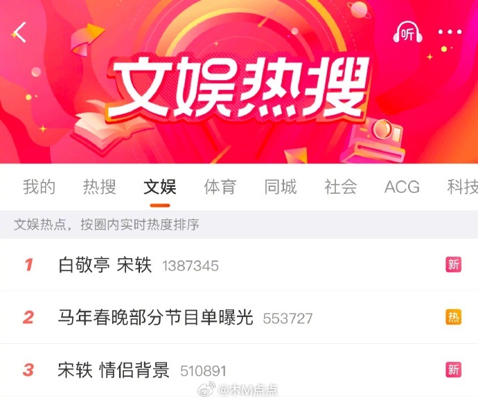 白敬亭宋轶恋情传闻持续占据热搜