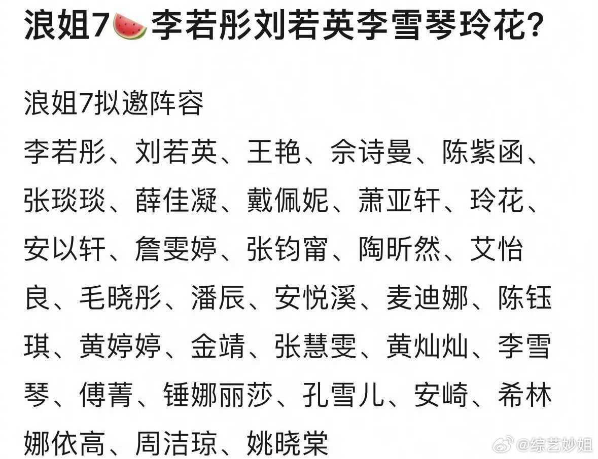 浪姐7拟邀名单曝光，李若彤刘若英等32位女星在列