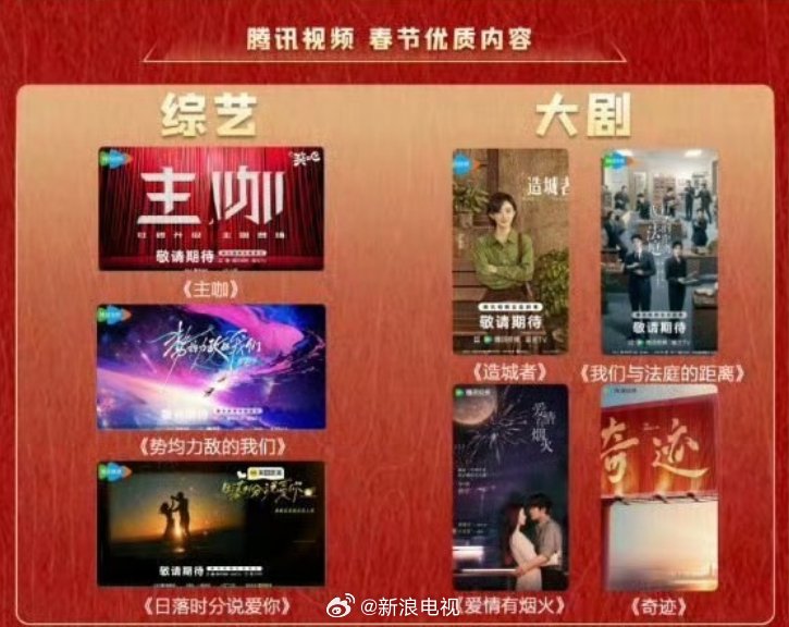腾讯视频新春档大剧曝光，赵丽颖黄晓明龚俊任敏檀健次王楚然白宇胡歌雷佳音主演