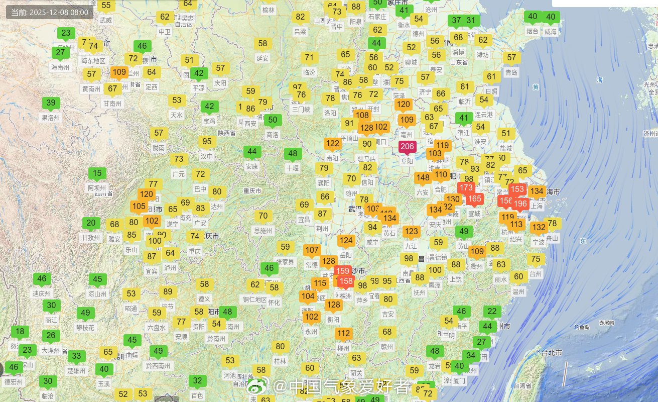 弱冷空气致雾霾南下，江淮长江中下游现轻中度污染