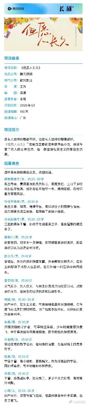 张晚意沈月领衔主演《但愿人长久》