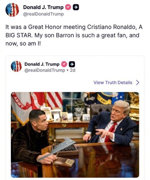 特朗普称荣幸会见C罗，自称已成其球迷