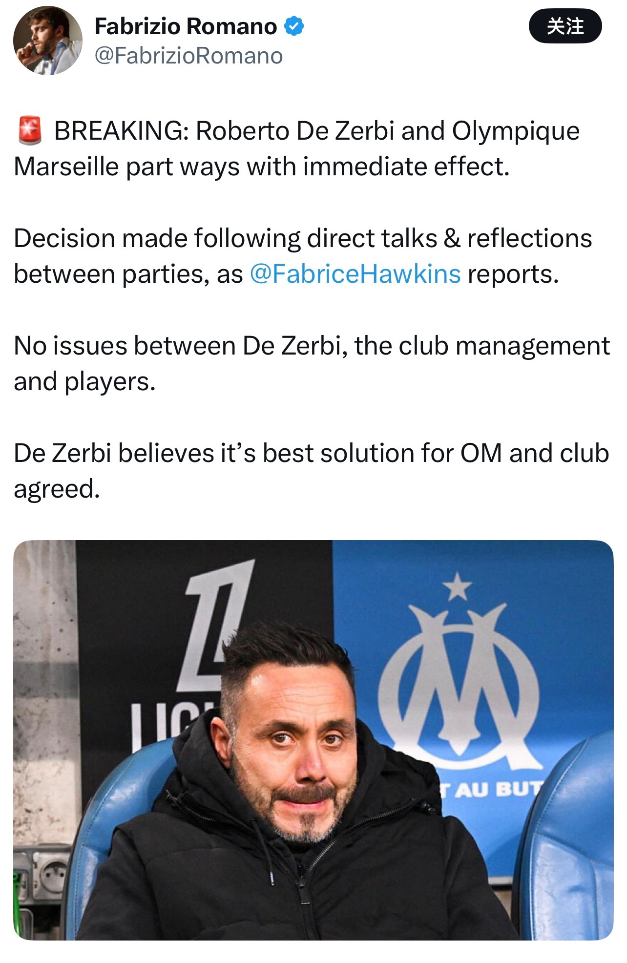 德泽尔比离任马赛主帅职务