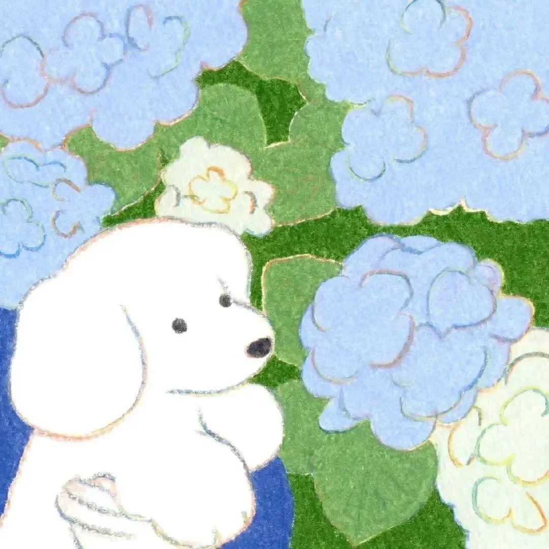 日本插画师Natsumi Teraoka笔下的狗狗与花朵温馨瞬间