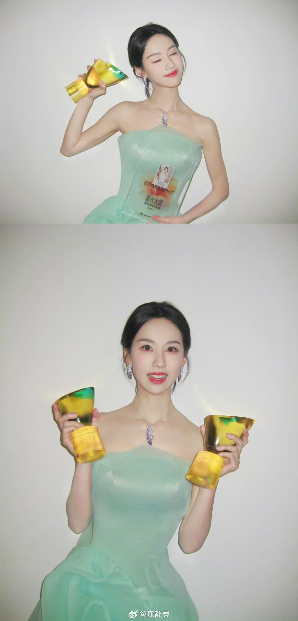 陈都灵满场集邮合照显萌态