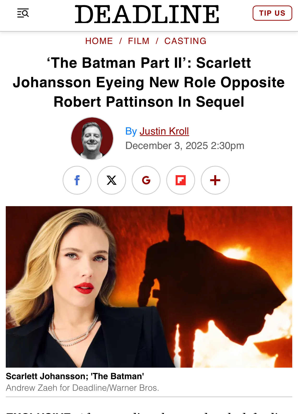 斯佳丽·约翰逊或加盟《蝙蝠侠2》饰演神秘角色