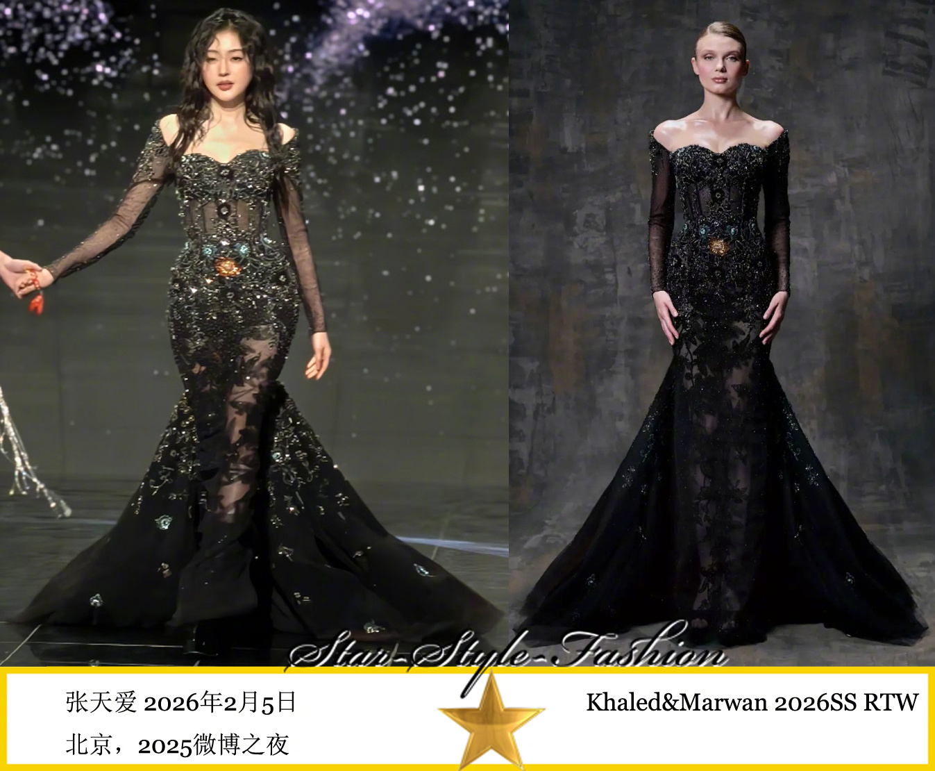 张天爱穿Khaled&Marwan水钻长裙亮相