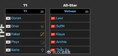 T1越南行将战越南全明星队，Levi、Sofm出战