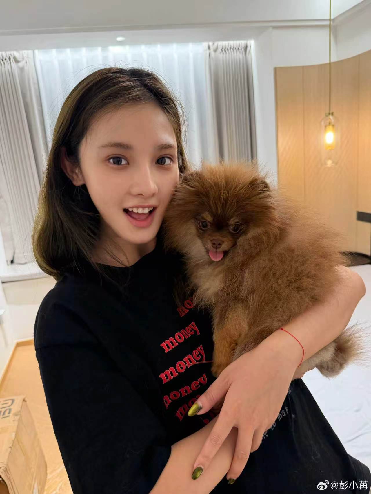 彭小苒晒与小狗lago合照