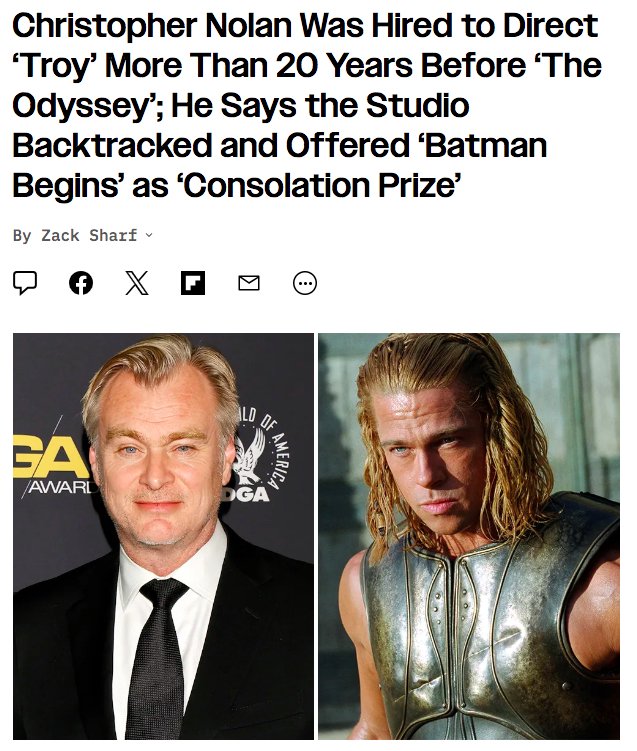 诺兰称原本想拍特洛伊而非蝙蝠侠